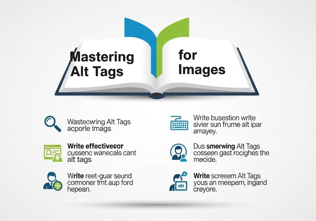 Diagram explaining how to write effective alt tags for SEO and accessibility