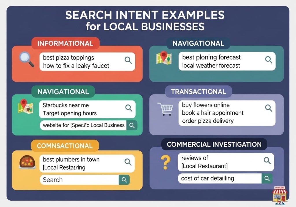 Marketer analyzing search intent examples for local business SEO
