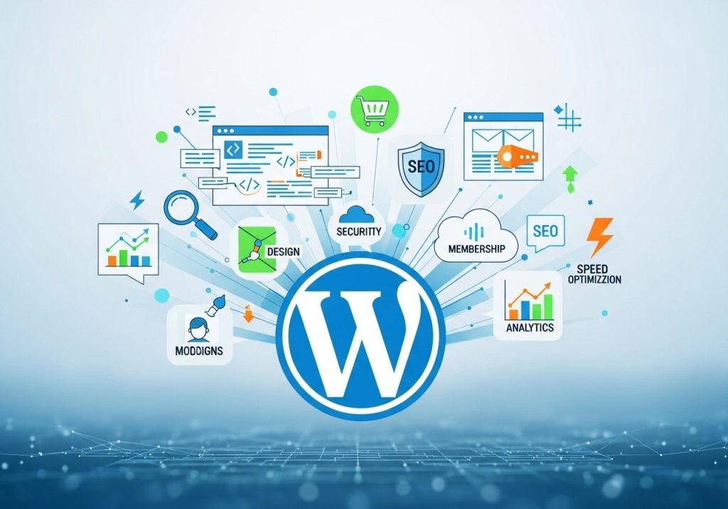 Graphic showing WordPress website optimization to fix Core Web Vitals issues and improve SEO performance