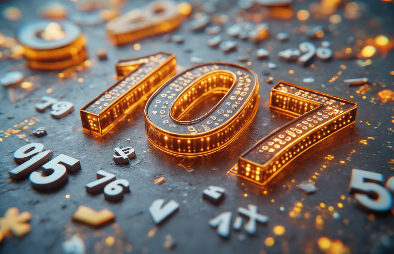 Most Effective Types of Numbers for Maximum Impact Create a realistic image of a close-up view of various impactful numbers and numerical symbols arranged in a dynamic, eye-catching composition, featuring bold digits like "10", "5", "7", percentage signs, and mathematical symbols in different sizes and fonts, with some numbers appearing more prominent and glowing with subtle lighting effects, set against a clean, minimalist background with soft shadows, creating a sense of importance and visual hierarchy that demonstrates maximum impact design principles, with warm professional lighting that highlights the dimensional quality of the numbers. Absolutely NO text should be in the scene.